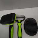 3PCS Self Cleaning Slicker Brush & Pet Grooming Rake & Flea Comb for Dogs, Cats and Horses | Double-Sided Dematting Comb & Skin Friendly Deshedding Grooming Tool (J-Green Black)