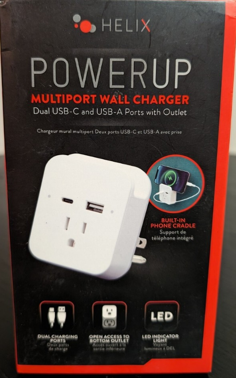 Helix PowerUp Multiport Wall Charger Dual USB-C and USB-A Ports with Outlet Helix PowerUp Multiport Wall Charger Dual USB-C and USB-A Ports with Outlet