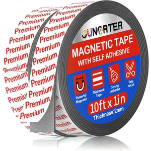 Magnetic Tape Roll, Magnet Strips, 2 Rolls (10 Feet x1 in) Adhesive Magnetic Tape Strips with Adhesive Backing, Flexible Magnetic Strips, Sticky Magnet Tape for Fridge, DIY (0.08" Thick)