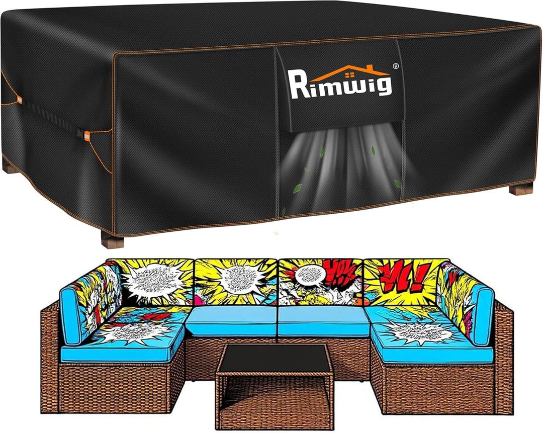 Patio Furniture Set Cover, Outdoor Sectional Sofa Couch Set Covers Waterproof, Garden Dining Table Chair Set Cover 120" L x 90" W x 35" H Black