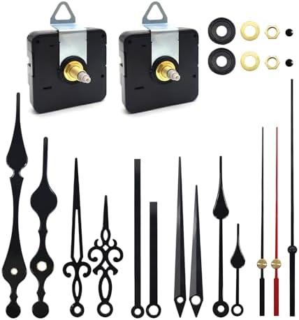 Quacc 2pcs Silent Quartz Clock Movement Long and Short Shaft with 5 Sets Hands, DIY Wall Clock Mechanism Battery Powered Motor Replacement Repair Clock Parts Kits (No Battery), Set of 2