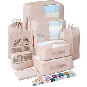 Veken 8 Set Packing Cubes for Travel, Beach Vacation Essentials Accessories for Cruise Ship, Suitcase Organizer Bags for Luggage with Hanging Toiletry & Shoe Bag, Birthday Gifts for Women Mom Her