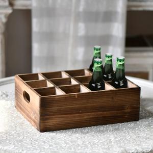 Farmhouse Wooden Storage Crate for Decoration 13 x 10 inches, Rustic Small Beer Holder Wood Crate Box for Crafts with 12 Individual Slots, Beverage Serving Caddy with Carrying Handles
