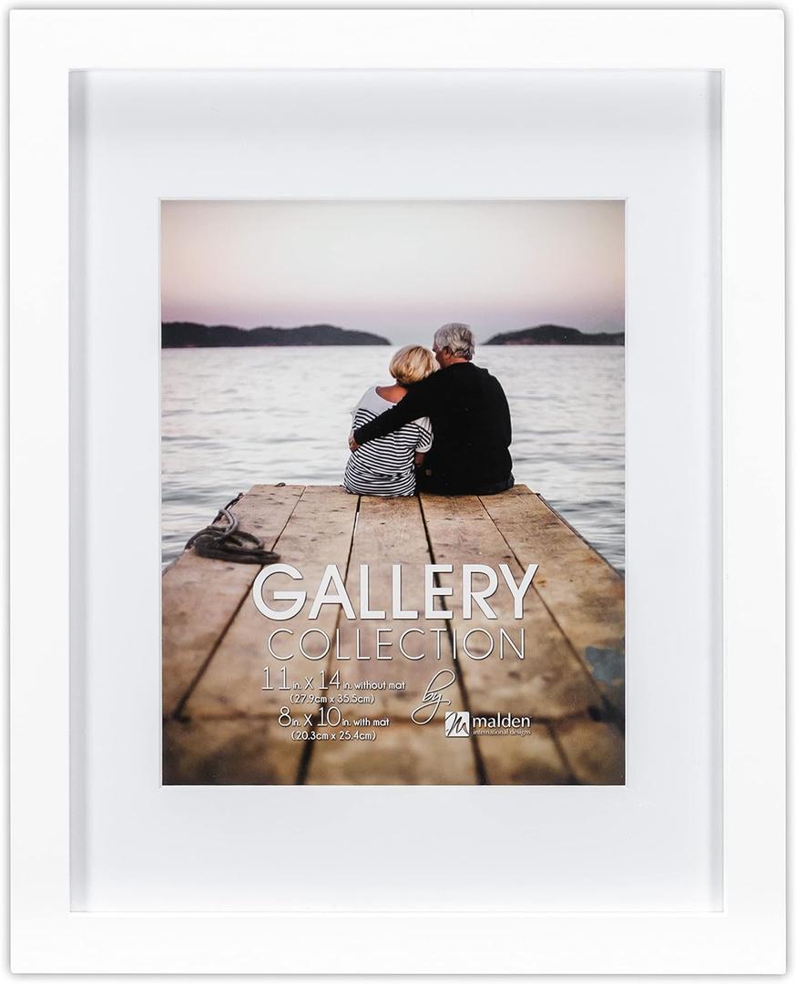 Malden International Designs 11x14 Matted To 8x10 White Wall Picture Frame