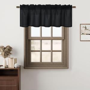 Hiasan Black Light Filtering Curtain Valances for Kitchen Living Room Bedroom Windows, Faux Linen Farmhouse Rustic Rod Pocket Small Window Valance Curtains, 42 x 12 inches, 1 Panel