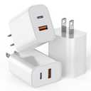 USB C Charger Block,3Pack 20W Dual Port USB C Wall Charger Plug Fast Charging Adapter USB A Quick Charging Brick Plug for iPhone Air/17 Pro Max/16E/16 ProMax/16Plus/15/14/13/12/11/XS,iPad Pro,AirPods (White)