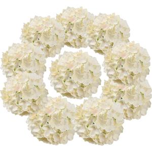 Silk Hydrangea Heads Artificial Flowers Heads with Stems for Home Wedding Decor,Pack of 10 (Champagne)