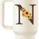 Sunflower Gifts for Women - Monogrammed 40 oz Tumbler with Handle & Straw - Personalized Gifts for Women, Monogrammed Gift for Mom, Wife, Sister, Friend - Initial Sunflower Tumbler Cup