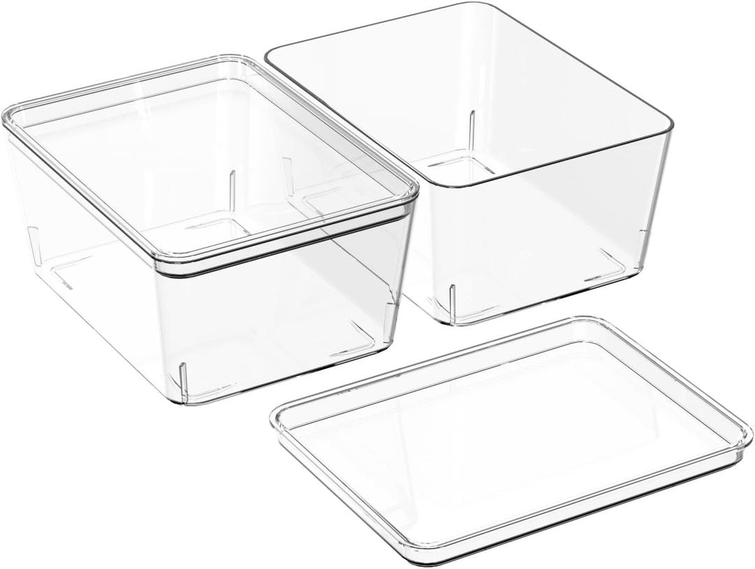Storage Bins With Lids: Multipurpose Stackable Container for Home and Office Organization, Small Clear Plastic Bins, 2 Pcs 5x7