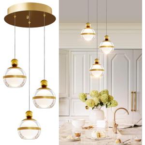 Modern Pendant Lights Gold Globe Cluster Hanging Pendant Light Fixtures Acrylic LED Pendant Lighting Kitchen Island for Dining Room Living Room Bedroom 3 Light