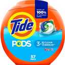 Tide PODS laundry detergent pacs, 3-in-1 Stain Remover, Odor Fighter, Color Protector, 57 Count, HE compatible, Clean Breeze Scent