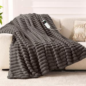 Heated Blanket Electric Throw 50x60 Inch - Thick Striped Flannel Electric Blanket,10 Heating Levels, 1-12 Hours Auto Off, Fast Heating Heating Blanket with Overheat Protection. (Graphite Gray)