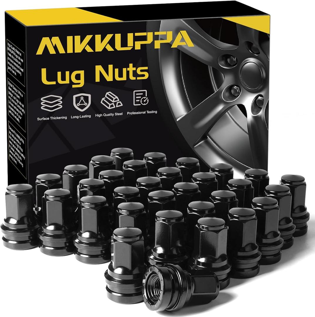 MIKKUPPA OEM M14x1.5 Lug Nuts - Replacement for 2017-2025 Ford F250 F350, 13/16" 21mm Hex Black Closed End Mag Seat Lug Nuts HCPZ-1012-B, HCPZ-1012-A (32pcs)
