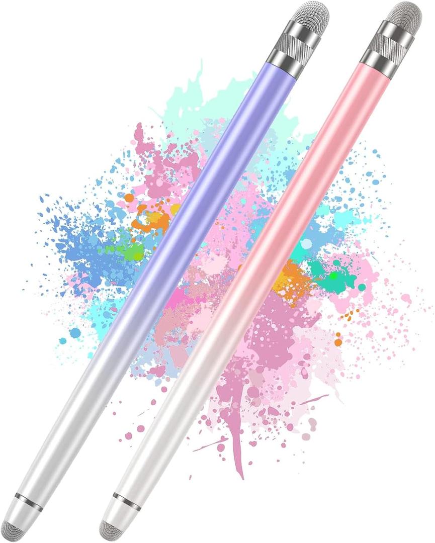 Bopomofo 2PCS Stylus Pens for Touch Screens,Stylus Pen for iPhone/iPad/Tablet Android/Microsoft Surface,Compatible with Touch Screens (White Pink/White Purple)