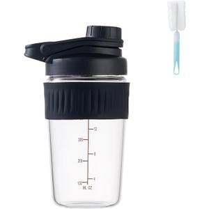 16oz Glass Shaker Bottle for Protein, Small Borosilicate Glass Protein Powder Leak-Proof Shaker Cup Mixes with 304 Blending Ball(16oz,Black)