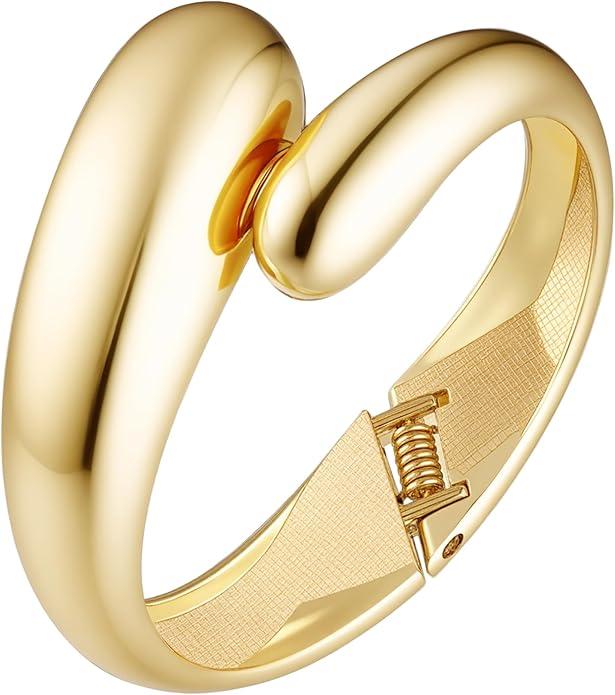 Gold/Silver Polished Chunky Bangle Bracelet for Women, Wide Twisted Cuff Hinged Bangle Waterdrop Teardrop, Minimalist Bangle Trendy Jewelry Gifts