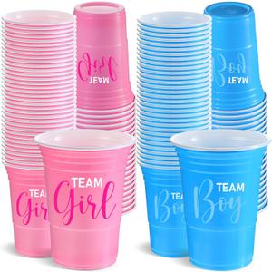 Norme 120 Pcs Gender Reveal Plastic Cups Team Boy Team Girl Disposable Blue Pink Plastic Cups Gender Reveal Party Supplies for Beverage Drink Tableware(16 oz)