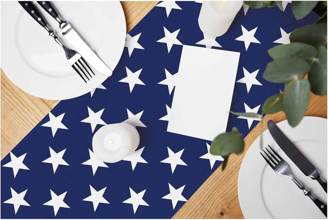 HOSNYE Table Runner Blue Star,Cotton Linen Table Runner Decoration for Kitchen Family Dinner Table Holiday Party Farmhouse Style 13 x 72 Inch