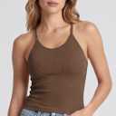 ODODOS Women's Seamless Cami Tops Ribbed Camisole Strappy Racerback Tank Top, Brunette, X-Small/Small (Brown, XS)