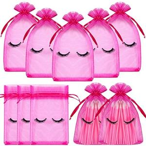 100 Pcs Eyelash Aftercare Bags 4 x 6 Inches Eye Lash Print Aftercare Makeup Bags Drawstring Cosmetic Bags Organza Beauty Bags for Women Makeup Jewelry Supplies (Pink)