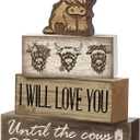 Moucuny 4 Pcs Highland Cow Table Decorations Rustic Western Tiered Tray Decor Decorative Highland Cow Block Signs Western Tabletop Centerpieces Farmhouse for Home Desk Room Kitchen Shelf Decor