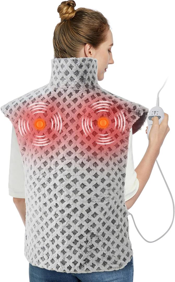 CAROMIO Massaging Heating Pad for Back Pain Relief, Neck and Shoulders Electric Heating Pads Large Size, Full Body Back Heat Pad with Auto Shut Off, 3 Heating Levels & 3 Massage Modes (Grey, 35"x24")