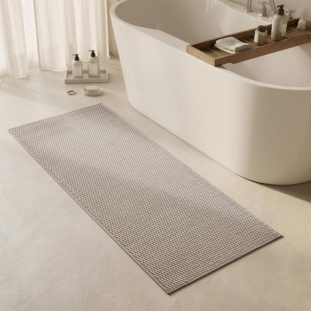 Triohero Bathroom Runner Rug, Long Bath Mat Washable Thin Quick Dry Low Pile Bathroom Runner Rugs 24 x 60 Non Slip, Beige 24"x60", 24"x60" Rectangular