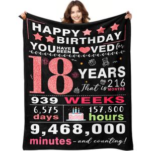 18th Birthday Gifts for Girls - Gifts for 18 Year Old Girl - 18th Birthday Decorations for Girls - Eighteen YR Bday Gift for Girl Daughter Granddaughter Niece Sister Ideas Blanket 50"x60"