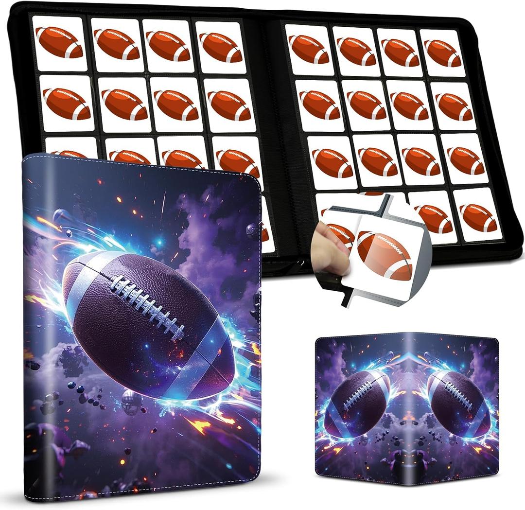 Football Card Binder 16 Pocket, Premium 1000+ Cards PU Cover Trading Sports Card Binder Side Loading Card Holder Collection Album Folders