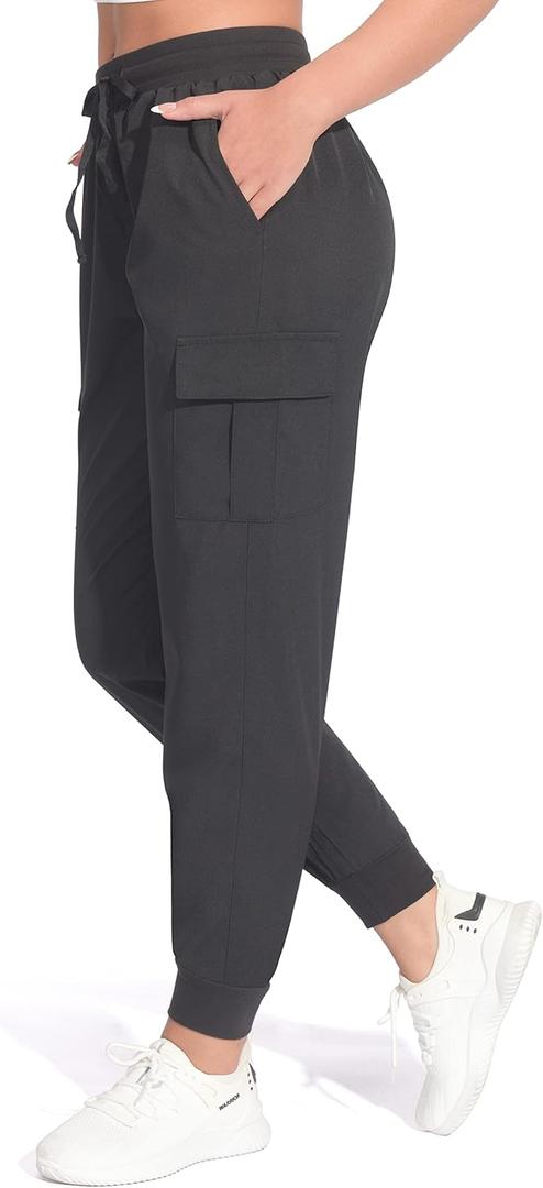 Women's Cargo Joggers Lightweight Hiking Pants Athletic Outdoor Travel Pants Workout Running Pants (Black, XS)