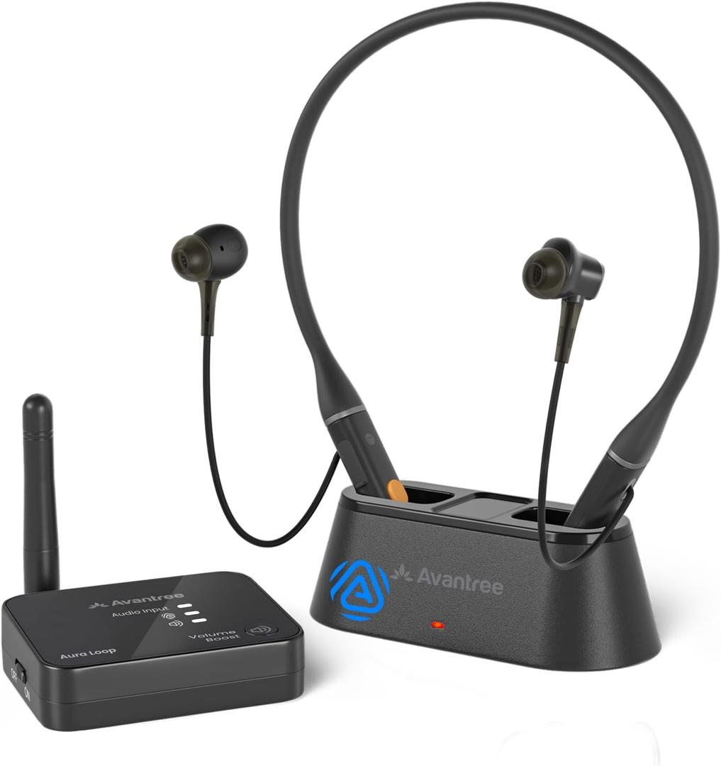 Avantree Aura Loop  Next-Gen Wireless TV Earbuds with Auracast & Charging Dock, 3 EQ Modes with Voice Clear for Seniors & Hard of Hearing, Supports One-to-Many Auracast Connection