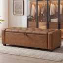 SONGMICS Storage Ottoman, Storage Chest Bench with Legs, End of Bed Bench with Safety Hinges, Pull Tab, for Living Room, Bedroom, 19.7 x 47.6 x 16.5 Inches, Synthetic Leather, Coffee Brown ULOM521KQ01