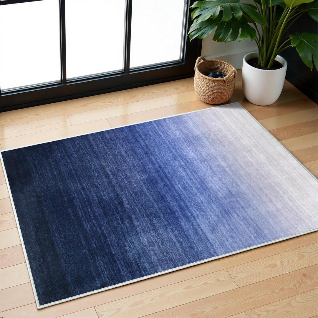 Lahome Modern Ombre Rugs for Entryway, 2x3 Rug Soft Small Kitchen Rugs Non Slip Washable Area Rug Ultra-Thin Door Mat Indoor Entrance Gradient Throw Carpet for Bedroom2'x3',Blue/White