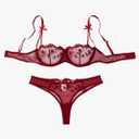 Lilosy Sexy Bows Floral Embroidered Mesh Sheer Underwire Lingerie Set 2 Piece, S