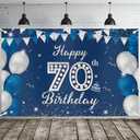 JOYKY Happy 70th Birthday Banner, Blue Silver Happy 70th Birthday Party Decorations for Men Him, 70 Year Old Birthday Supplies Backdrop Décor, 5.9 X 3.8 Fts