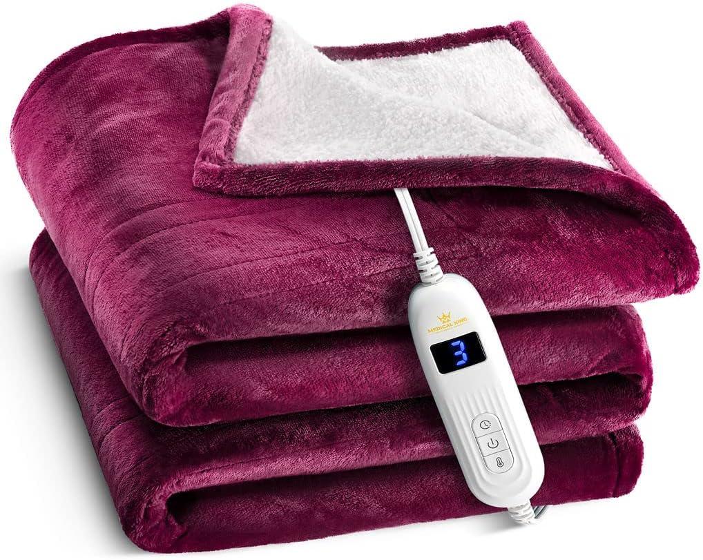 Medical king Heated Blanket, Machine Washable Extremely Soft & Comfortable Electric Blanket Throw Fast Heating with Hand Controller 10 Heating Settings & auto Shut-Off (Red, 50 x 60)