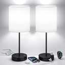 White and Black Lamps for Nightstand Set of 2 - Bedside Table Lamp for Bedroom with Dual USB Ports & AC Outlet, 3-Way Dimmable Lamps for Living Room Boys Room, Night Light with 5000K Daylight Bulbs