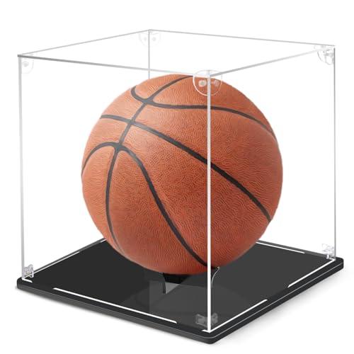 Basketball Display Case, Acrylic Clear Box with Solid Wood Base, UV Protected Acrylic Box for Showcasing Autographed Standard NBA WNBA Ball Memorabilia, Ideal for Collectibles and Memorabilia Display