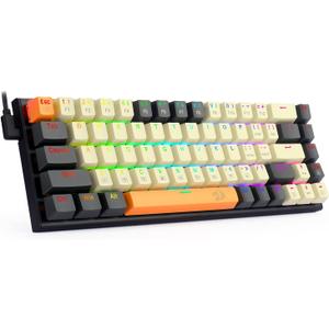 Redragon 60% Mechanical Gaming Keyboard, 68 Keys Wired Office RGB Keyboard with Arrow Keys, Programmable Macro, Red Switches for Windows Mac PC Laptop, Black/Beige/Orange