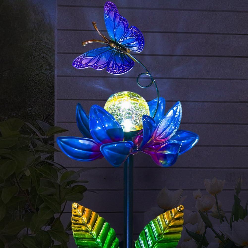 Solar Wind Spinners Outdoor, Butterfly Solar Wind Spinner with Cracked Ball Lights,Garden Spinners for Yard, Garden, Patio, Lawn Decor
