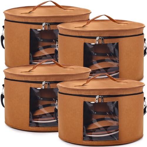 Suzile 4 Pack Large Round Foldable Felt Hat Box for Women Storage 17 x 10 Inch Cowboy Hat Storage Box with Lid Closet Cowboy Case Organizer Clothes Bin(Red Brown)
