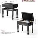 Adjustable Height Piano Bench Stool PU Leather Cushion Wooden Keyboard Seat with Music Storage (Black)