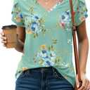 KUOTAI Womens V Neck Petal Sleeve Tops Business Casual Summer Blouses for Work Office Dressy Short Sleeve Tulip Shirts (X-Large, Mint Green)