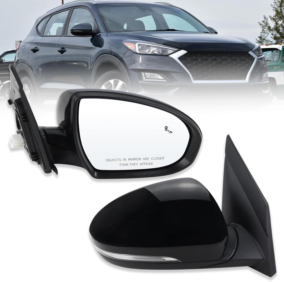 Right Passenger Side Mirror Compatible With 2019 2020 2021 Hyundai Tucson With Manual folding Power glass Turn Signal Heated Blind Spot Black Replace #87620D3930(8Pins)