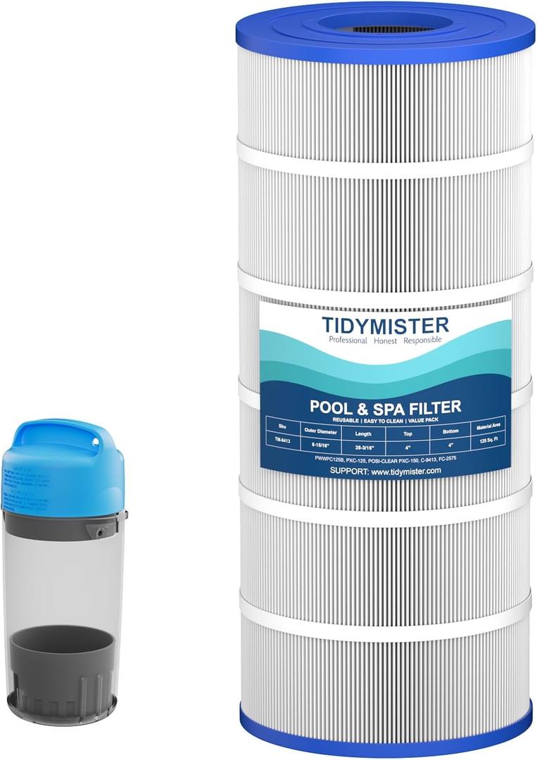 TidyMister Advanced Pool Filter Cartridge TM-8413 Compatible with PWWPC125B, PXC-125, Posi-Clear PXC-150, C-8413, Waterway Proclear 125,FC-2575,L x OD:28-3/16 x 8 15/16",125 Sq. Ft,1 Pack