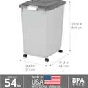 IRIS USA Dog Food Storage Container with Wheels, Airtight Lid, 2-Cup Scoop, Up to 54 Pounds Pet Food Storage, Built in Scoop Storage in Lid, Versatile Pet Food Bin, Portable, BPA Free, Gray/Dark Gray