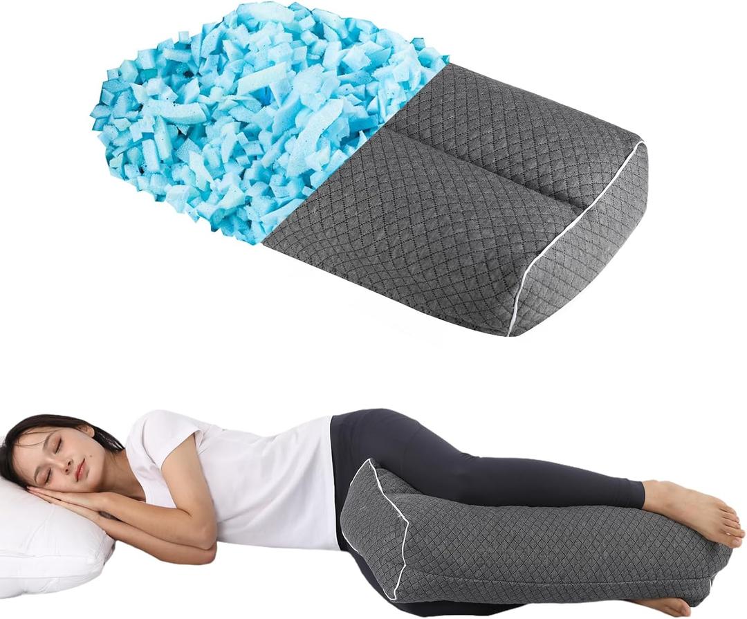 MINUPWELL 6.5" Knee Pillow for Side Sleepers - 100% Shredded Memory Foam Leg Pillow for Side Sleeping - Between Leg & Under Hip Pillow - Relieving Leg, Back, and Knee Pain - High Supportive (6.5in, Grey-foam)