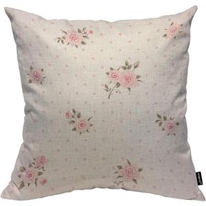 HOSNYE Floral Polka Dot Background Throw Pillow Case Cushion Covers Shabby Chic Style Pattern with Pink Roses Cotton Linen for Couch Bed Sofa Car Waist 20 x 20 inch