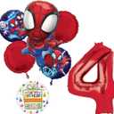 Spidey and Friends 4th Birthday Party Supplies 7pc Foil Balloon Bouquet Decorations