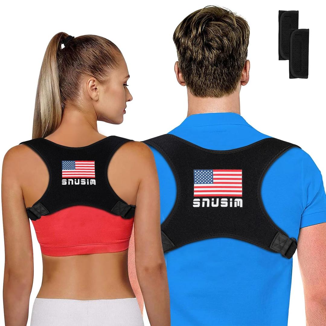 Posture Corrector Upper Back Brace Neck Shoulder Back Support Brace Pain Relief Belt for Women Men Braces Spine Straightener Breathable (Black)